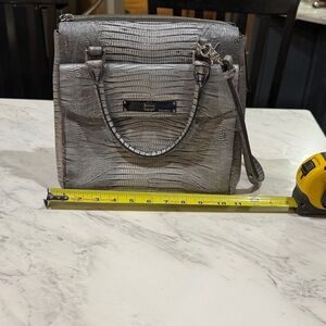 Brahmin Silver Croc-Embossed Satchel